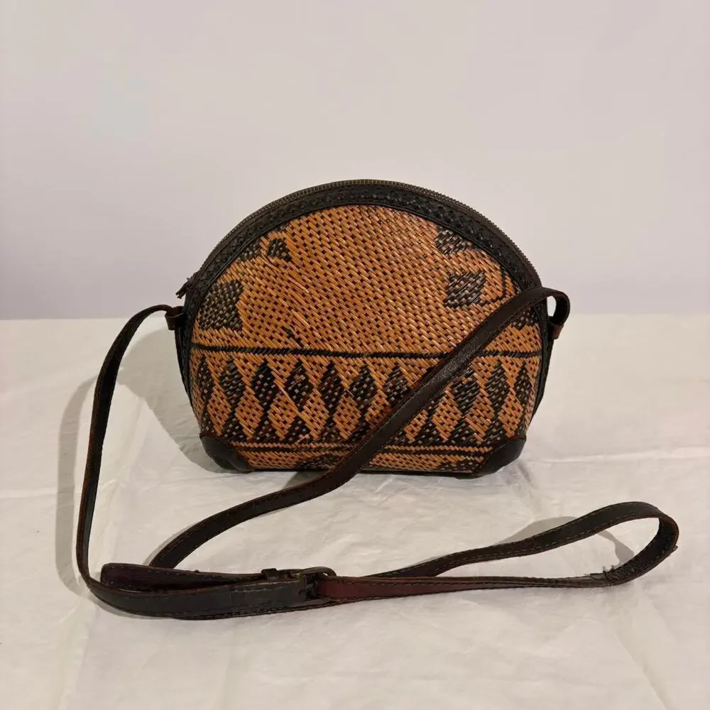 Vintage Trontieres Floral Leather Crossbody - Made in Indonesia